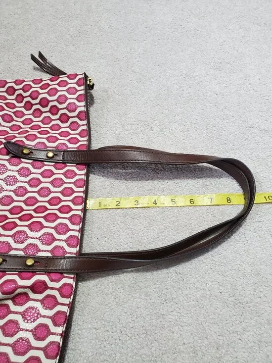 FOSSIL Sydney Signature Tote Shoulder Bag Purse Faux Leather Geometric Zip Large - Picture 12 of 16